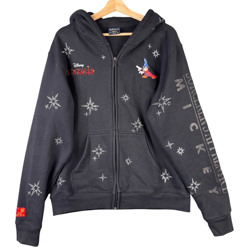 Disney Fantasia Shoe Palace Sorcerer Mickey Rhinestone Zip Hoodie Black Medium
